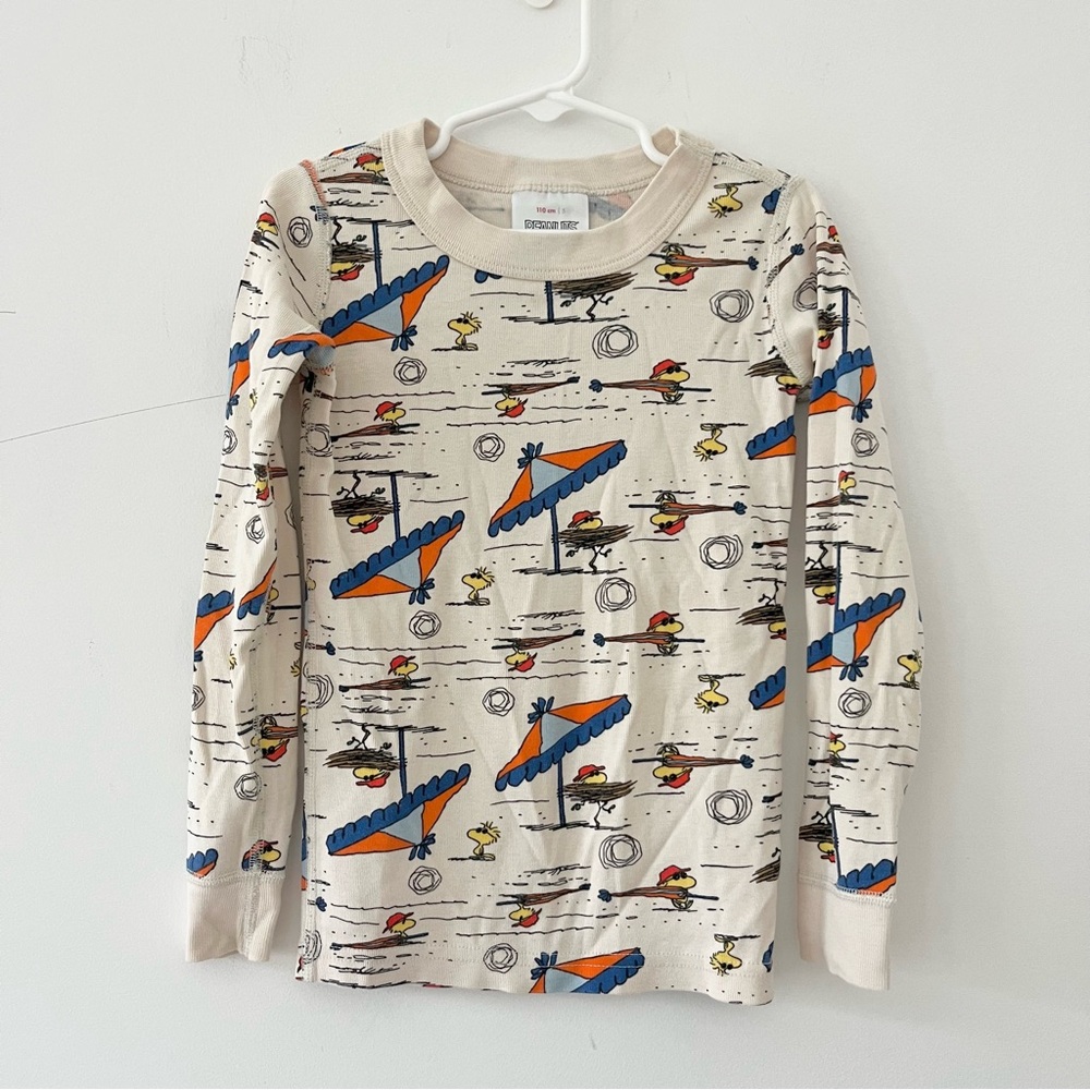 Hanna Andersson Peanuts Collab Pajamas Long Sleeve Top Beige Snoopy Woodstock 5Y